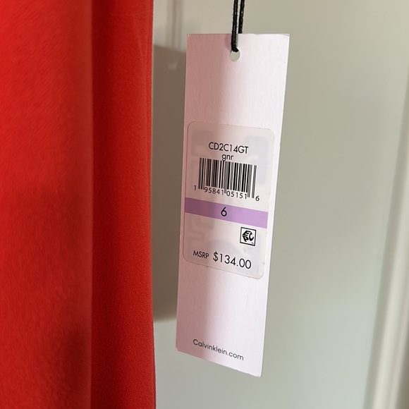 CALVIN KLEIN | Women's Ruffled-Shoulder Sheath Dress NWT 6, Bright Orange - Picture 4 of 9